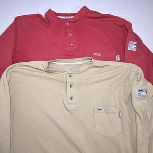2–Tyndale FRMC FR Flame Long Sleeve Pocket Shirt Men's 2XLT Tan/Red 10 CAL HRC 2